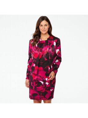 Kasper Floral Dress & Jacket Set/Size 10/Bold Pink Black White/Career/Cocktail